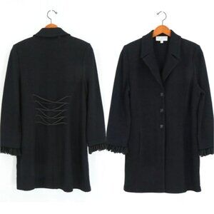 St. John Lace Trim Lace-down Back Long Buttoned Santana Knit Jacket 12
